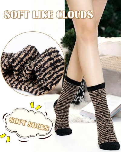 Image of Loritta 6 Pairs Womens Fuzzy Socks, Winter Warm Fluffy Slipper Socks
