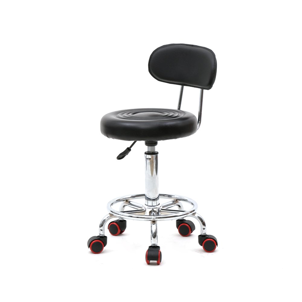 Knocbel Height Adjustable Rolling Swivel Salon Spa Stool PU Leather Padded Seat Chairs with Backrest (Black)