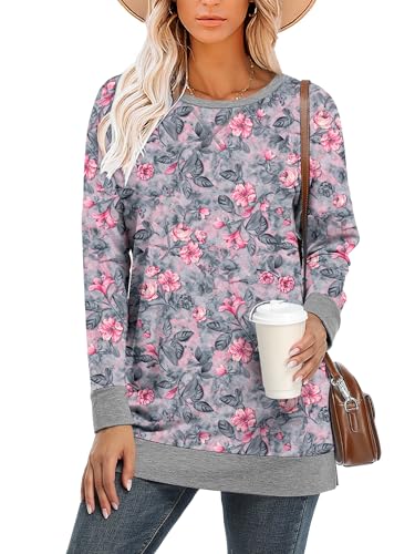 BETTE BOUTIK Women's Drop Long Sleeve Sweatshirts Casual Crewneck Tunic Tops Sweartshirts With Side Slits S-3XL