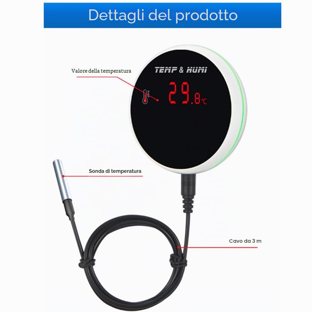 Tuya Smart Home Wi-Fi Sensore di Temperatura Termometro Digitale per Acqua da Stanza Piscina Termostato Allarme Asilo Fermentazione Allevamento Animali Schermo Digitale Spina UE