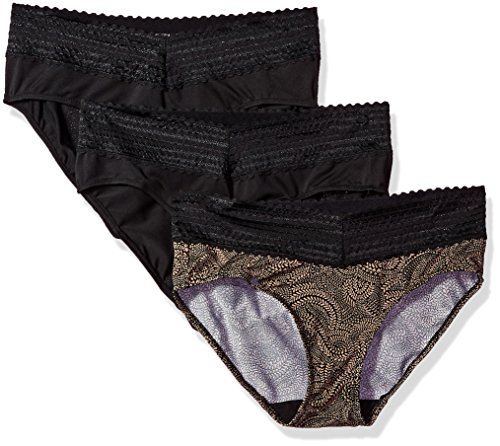 Warner's Women's Blissful Benefits No Muffin Top 3 Pack Hipster Panties, Black/Black/Almond Swirl