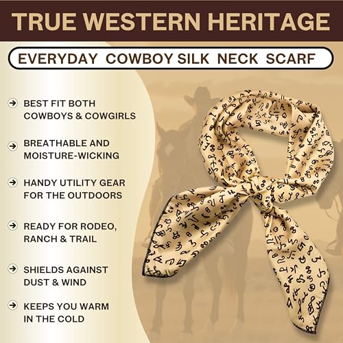 Wild Rag Silk Scarf 36'', Western Cowboy Bandana Square Silky Wild Rags,Cream Cattle Brands Tribal Scarves for Men & Women2
