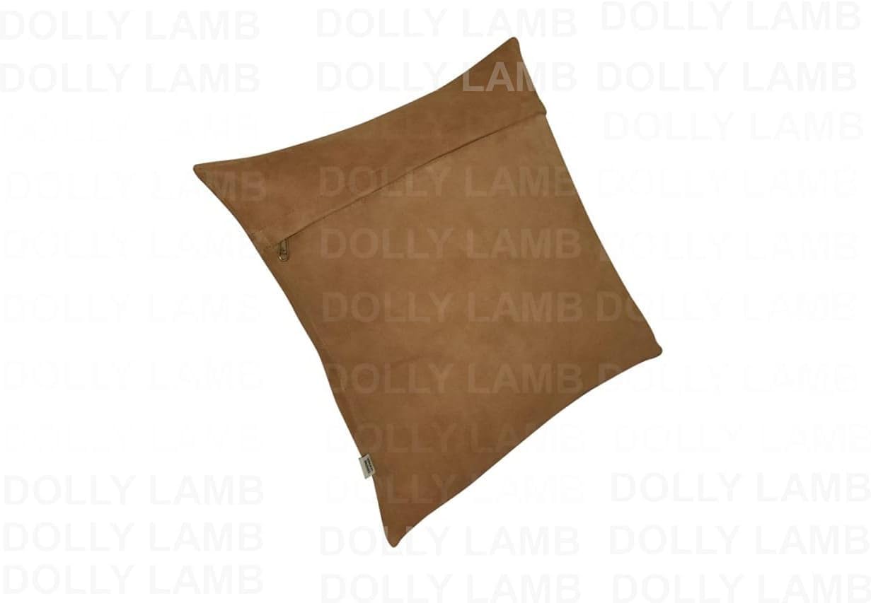 D DOLLY LAMB Lambskin Leather Pillow Cover - Sofa Cushion Case - Decorative Throw Covers for Living Room & Bedroom, 16x16 Inches - Camel Pack of 2