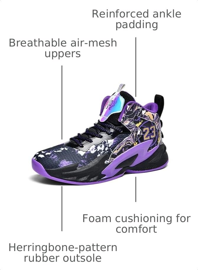 Image of Men's High-Top Basketball Shoes Anti-Slip and Wear-Resistant Soles Running Shoes Graffiti Design Fashionable Sports Shoes