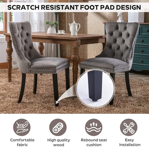 Image of 5-Piece Dining Table Set with 39In Faux Marble Table and 4 Velvet Upholstered Chairs, Modern Scandinavian Furniture for Dining Room Kitchen(Gray)
