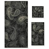 YANENDIE Black Colours Paisley Towels Absorbent Bath Towels Set Soft & Comfortable Towel Set for Home Hotel Decor, 3 Piece
