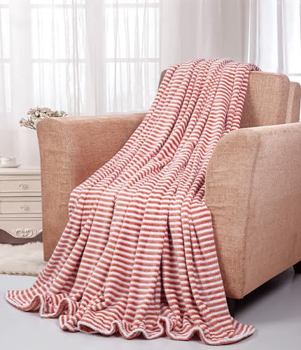 Image of BSB HOME Premium Jacquard Plush Double Blanket | 300 GSM Lightweight Cozy Soft for Bed, Sofa, Couch, Travel & Camping| 220x230 cm or 86x90 inches|Orange & White