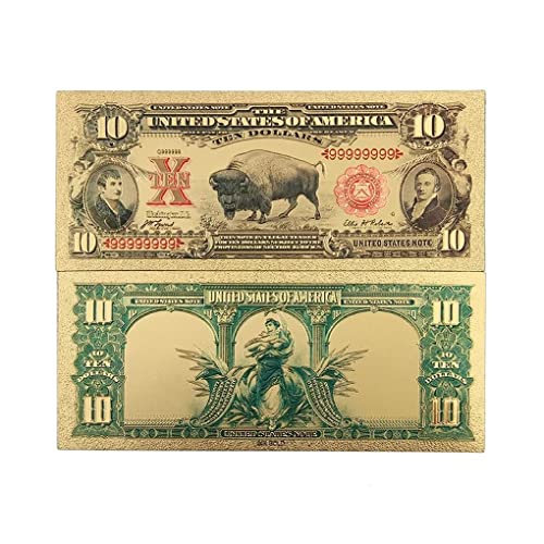 YIQILAFADA 1901 Dollar Bills Gold, 24k Gold Plated 10 USD Dollar Gold Foil Dollar