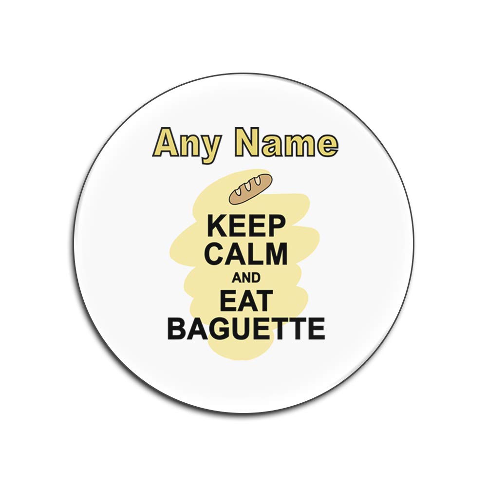 UNIGIFT Personalised Gift - Keep Calm Eat Baguette Round Gloss Coaster (Food Design Colour) Any Name Message Unique Mat Pad - Carry Poster Party Diet Snack Cake Fruit Cream Veg Pizza Chips Bread