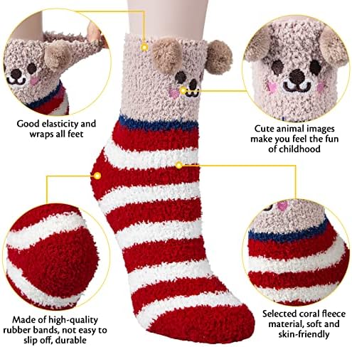 Fluffy Socks Womens Slipper Socks Cozy Thermal Socks Girls Soft Fuzzy Socks Thick Socks Winter Warm Socks Home Socks Cut Animal Bed Socks Chiristmas Socks