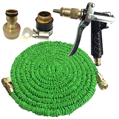 YOUJIAA Spray Gun with 3 Times Expandable Watering Hose Anti-leakage Lightweight for Garden Home Outdoor Easy Storage (50FT=15m, Green)