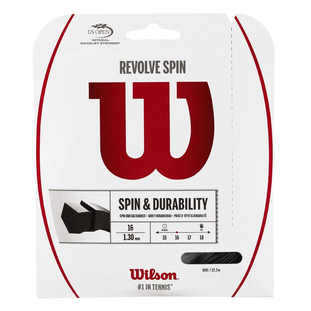 Wilson Revolve Spin 16 Gauge Black Color Poly (Polymer) Tennis String 2-Pack (2 Sets Per Order) - Best String for Durability and Spin