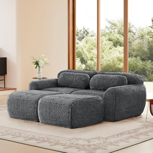 dowowdo Boneless Cloud - Sofá cama modular sin marco, juego de 2 taburetes, sofá cama combinable, tela de felpa, sin montaje, color gris