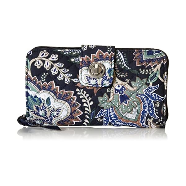 Vera Bradley Women's Cotton Turnlock with RFID Protection Wallet, Java Navy Camo - Recycled Cotton, One Size