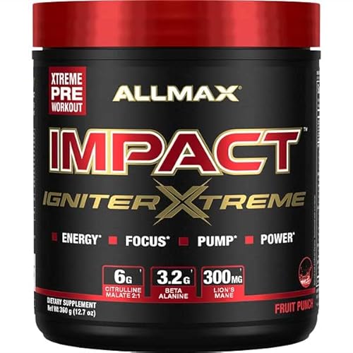 ALLMAX Nutrition - Impact Igniter Extreme Pre Workout Powder - with Citrulline Malate, Beta - Alanine, Caffeine, Taurine, and, Betaine anhydrous (Fruit Punch)