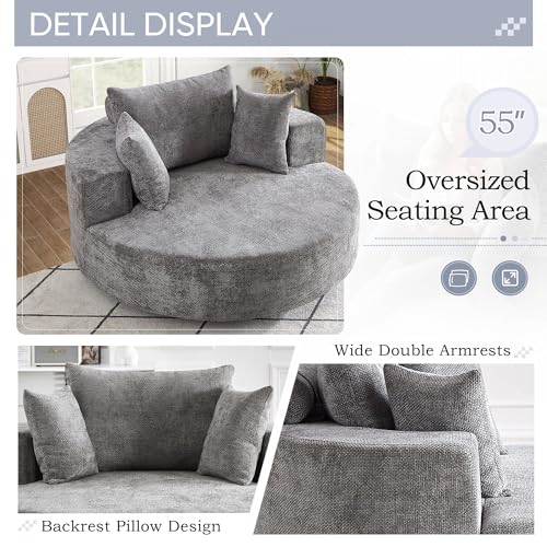 Sillón giratorio grande chenille gris miniatura 4