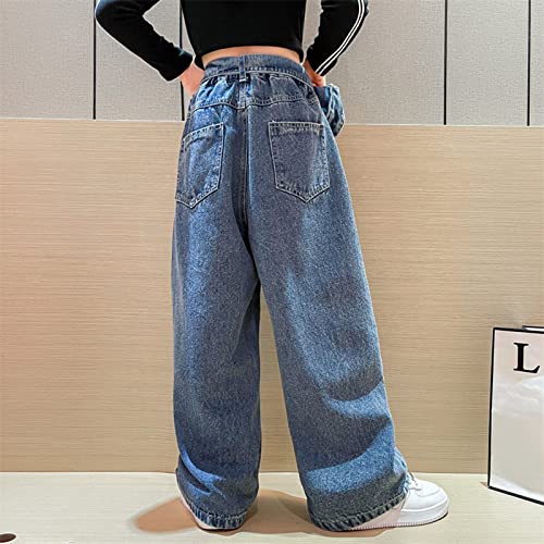 Casual Wide Leg Jeans for Little Girls Loose Pants Trousers Children Elastic High Waist Trousers + Waist Pack4