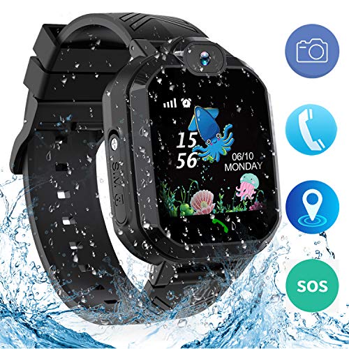 Jaybest Niños SmartWatch Phone -Niños Impermeable Smartwatch con rastreador de LBS con de Llamada SOS cámara Pantalla táctil Juego Smartwatch Childrens Gift(Negro)