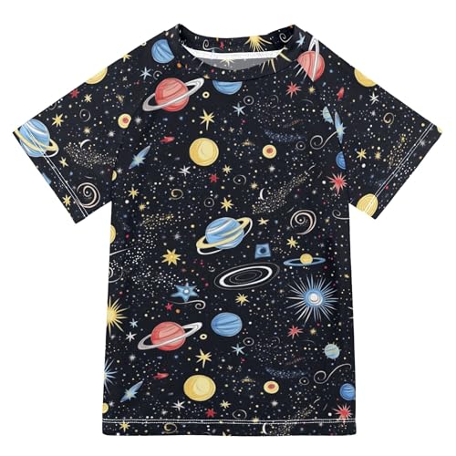 Space Starry Sky Cosmic Planets Bathing Suit Kids UV Protection T Shirts Swimwear Beach Tops 3T