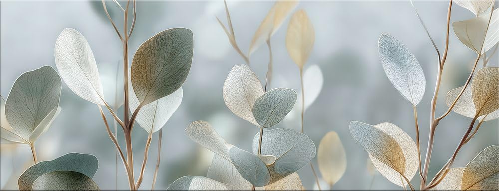 artissimo Bild aus Glas 80x30 cm Eukalyptus AG5742A – Natur Wandbild pastellgrüne Pflanzen, Panorama Glasbild Querformat moderne Wanddeko Pastell-Töne