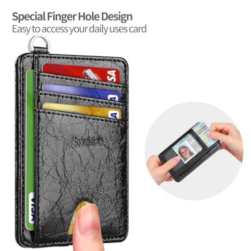 Image of Slim Minimalist Front Pocket Wallet, RFID Blocking Credit Card Holder Wallet with Integrated D-Shackle for Men Women, Crazy Horse Glossy Black, small, Minimalist