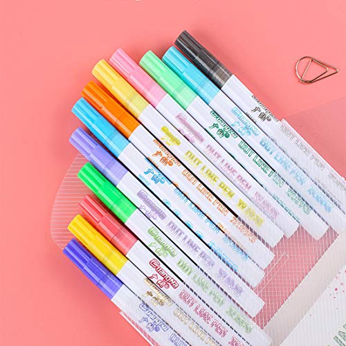 Double Line Pen, Royu 12 Dream Color Outline Pens Highlight Markers Gift Cards Drawing Writing Pens