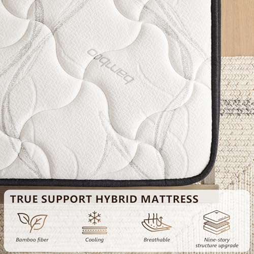 Mattress Queen Size 14 Inch - Memory Foam Hybrid Mattress for Pressure Relief & Motion Isolation - Medium Firm Queen Mattress with Pocketed Coils Breathable Bamboo Cover Certipur-Us Certified