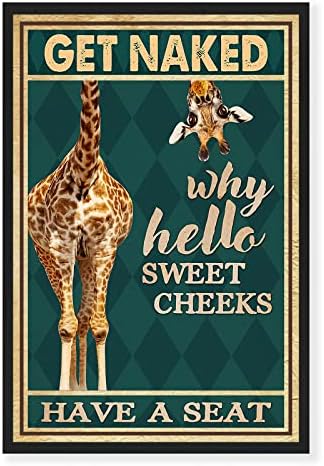 Giraffe Bathroom Wall Art Funny Bathroom Wall Decor Hello Sweet Cheeks Bathroom Poster Giraffe Animal Painting Wall Decor Funny Quotes Retro Bathroom Artwork Decor for Living Room Unframed