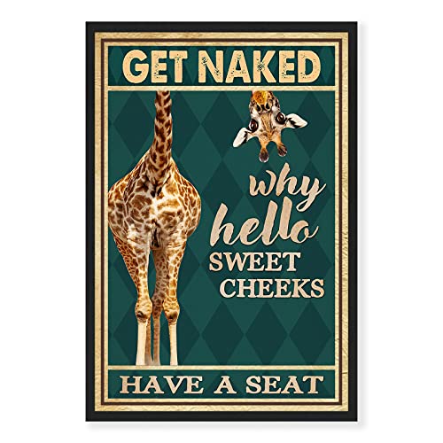 Giraffe Bathroom Wall Art Funny Bathroom Wall Decor Hello Sweet Cheeks Bathroom Poster Giraffe Animal Painting Wall Decor Funny Quotes Retro Bathroom Artwork Decor For Living Room Unframed #TOP2