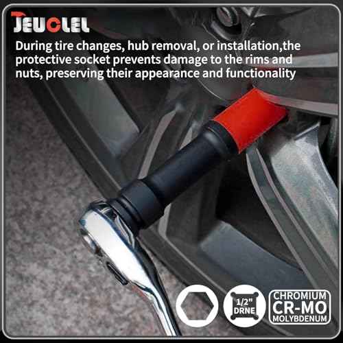 Image of 21mm 1 /2 inch Extra-Long Wheel Protector Impact Socket, Lug Nut Removal | 6 Point, Non-Marring, Thin Wall, Deep Socket, Wheel Protector, Protective Socket, Color-Coded, Cr-Mo Steel, Hand Repair Tool