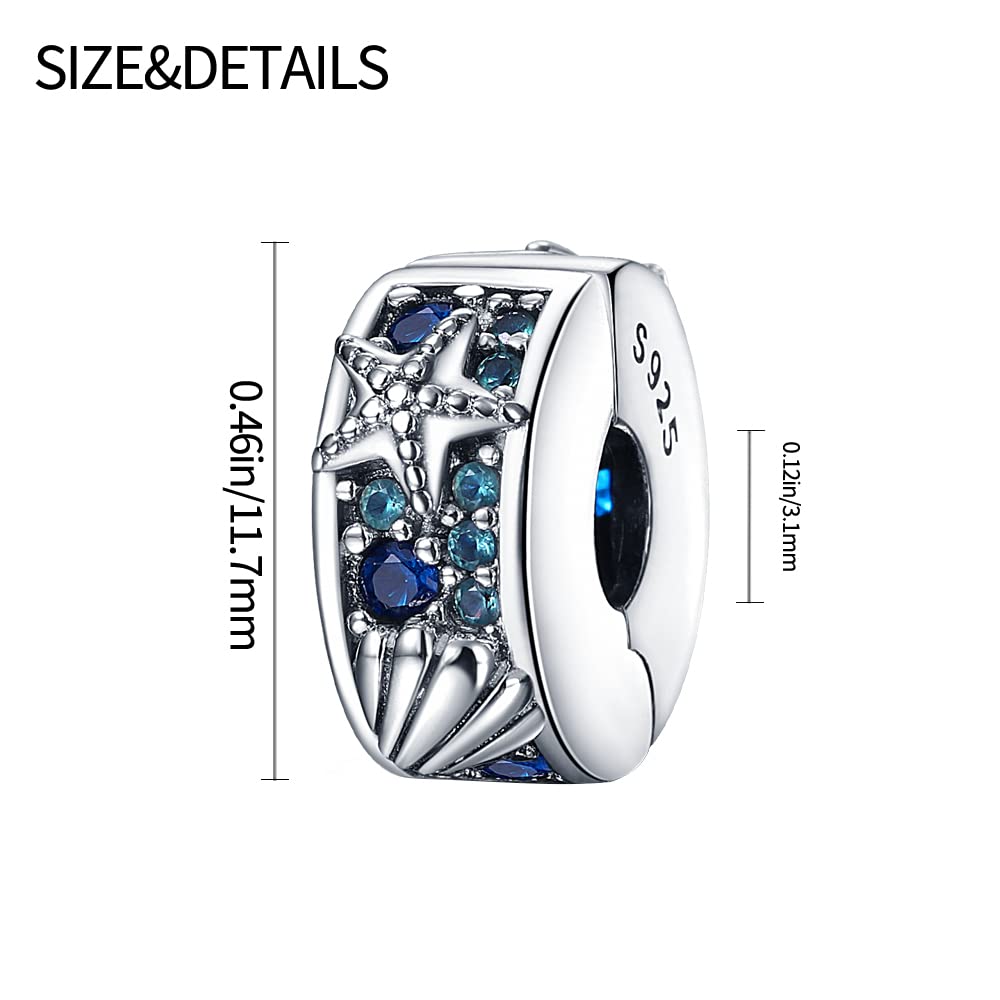 LNQOBU Clip/Stopper Charms pour Bracelet 925 Argent Sterling Pave Cubic Zirconia Charm Bead Star Moon Charme Bleu Papillon Charm Bijoux pour Femme