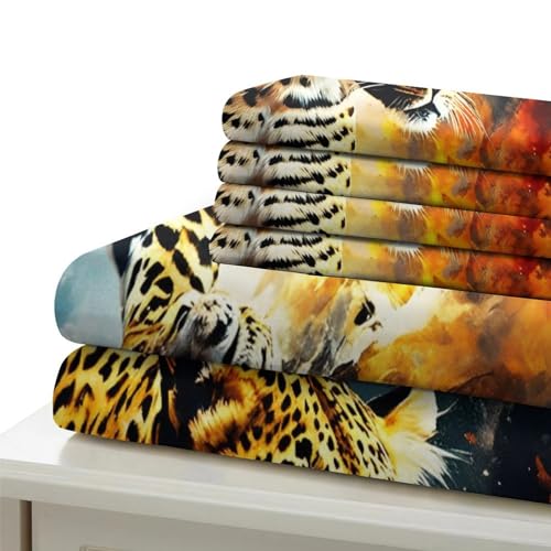 Housse de couette léopard en feu parure de lit 3 pièces 200x200 microfibre bête féroce - 7