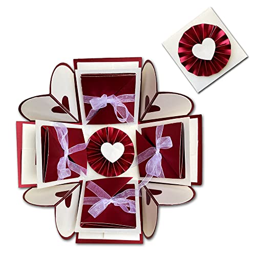 Image of Exploding box Surprise Gift Box /Unique gifts for birthday /anniversary /handmade greetings Card (Maroon & White)