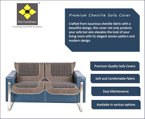 Image of Premium Chenille Woven Anti-Slip 2 Seater Sofa Cover | L-Shape Sofa Seat Protector for Living Room | Durable & Stylish Slipcover - Dark Grey 3D