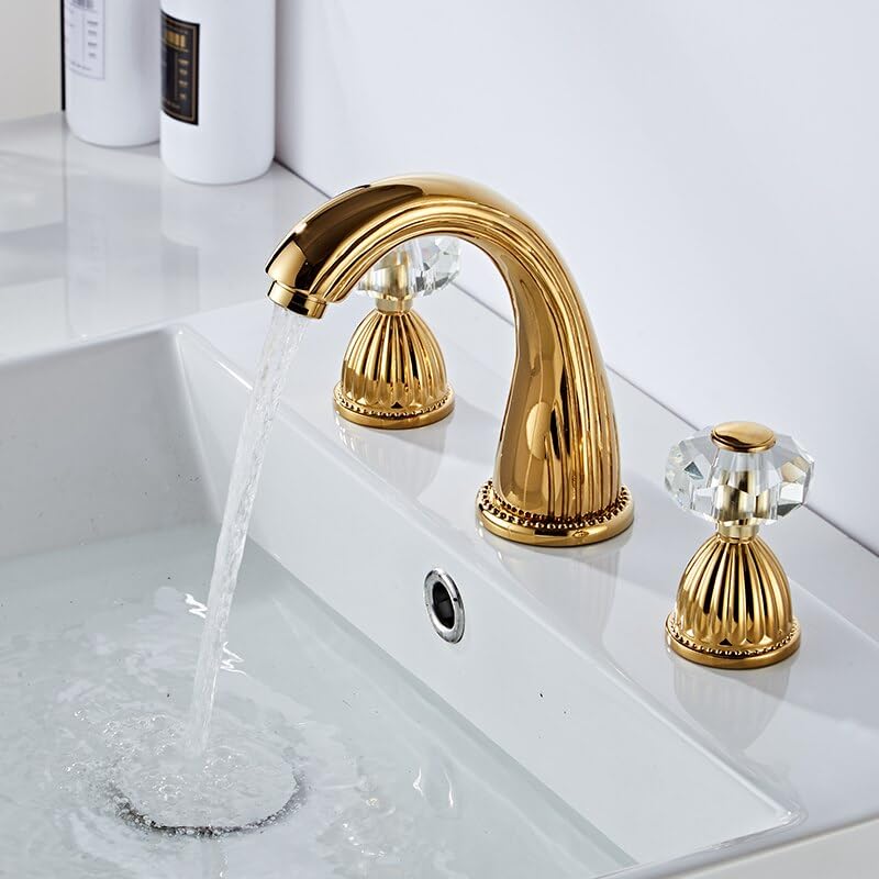 Poignées bassin évier robinet 3 pièces en laiton doré et cristal chic