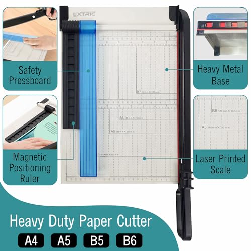 EXTRIC Paper Cutter Heavy Duty, 12" Paper Trimmer with Safety Guard, Guillotine Papers Cutter for Classroom and Office, Heavy Duty Metal Base, Magnetic Guide, Laser Printed Scale - Image 4