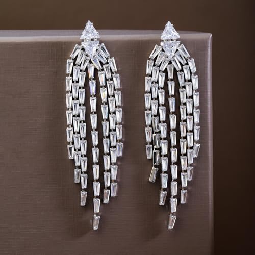Image of Rubans Long Dangler Earrings Crystal & American Diamond Zirconia Jewellery Gift for Women & Girls