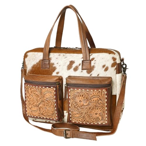 American Darling Briefcase Hair On Hand Tooled Genuine Leather Western Women Bag | Handbag Weekend Travel Bags for