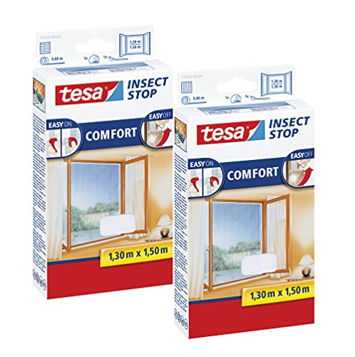 Preisvergleich Produktbild tesa Insect Stop COMFORT Fliegengitter Fenster - Insektenschutz mit Klettband selbstklebend - Fliegen Netz ohne Bohren (130 cm x 150 cm, 2er Pack / Weiß (Leichter Sichtschutz))