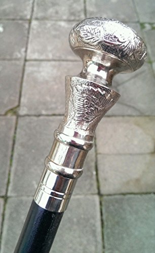 Bastón de madera para caballeros de estilo clásico con mango de latón y acabado de níquel