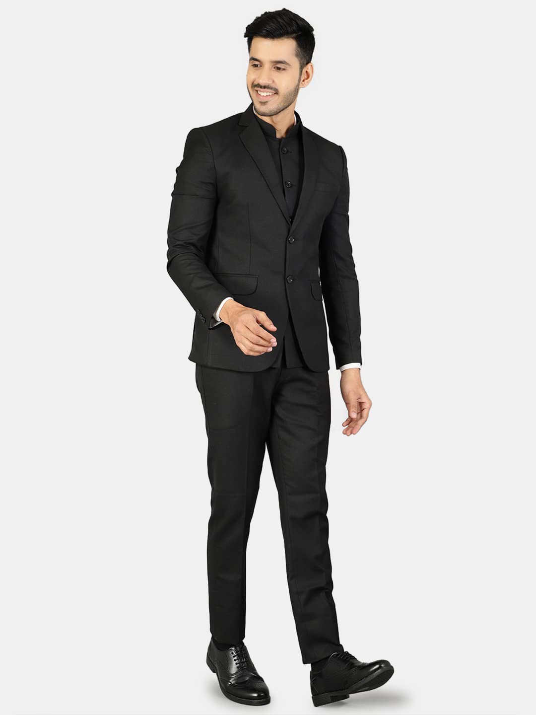 WINTAGE Mens Polyester Cotton Plain Black Three Piece Suit : 38/ S