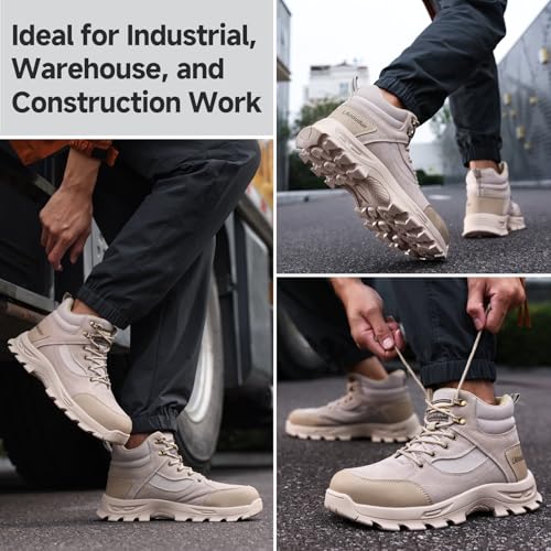 Image of Steel Toe Boots for Men Lightweight Work Boots for Men High Top Safety Boot with Kevlar Puncture-Resistant Midsole Comfortable Industrial Work Shoes Splash-Proof Botas De Trabajo para Hombre