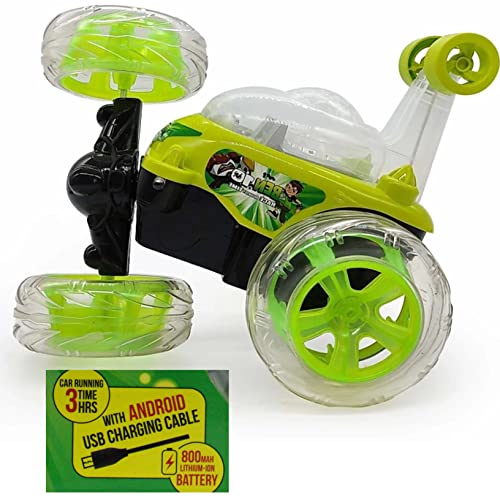 Image of Remote Control Rechargeable 360 Degree Stunt car with Colourful Lights and Music for Kids . (Light Green)
