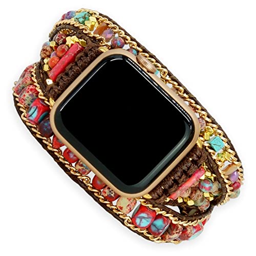 BENAVA Pulsera de repuesto para mujer compatible con Apple Watch, pulsera de jaspe, piedras preciosas multicolor, ajustable, para Apple Watch Series 7, 6, 5, 4, 3, 2, 1 y SE, 40 mm, 38 mm Cover