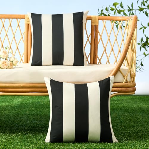 Image of Allorry Outdoor Pillow Covers 24x24 Set of 2 Navy Blue Striped Decoration Throw Pillow Covers for Spring Summer Outdoor Waterproof Garden Patio Furniture Sofa Bed Home Decor JB007-D24