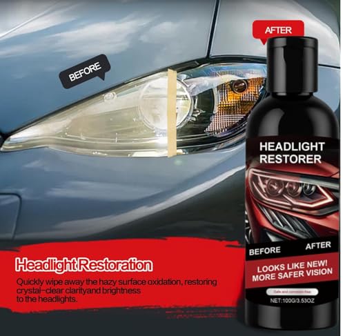 Image of Car Headlight Restoration Kit - Clears Scratches, Dirt & Oxidation for Crystal Clear Headlights, Easy to Apply, Long-Lasting Shine,100ml Cleaner with Sponge & Cloth