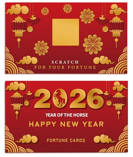 30 Count Chinese New Year 2026 Scratch Off Card Game - Year of the Horse Fortune Cards - Fun Activity for Lunar New Year, Chinese New Year's Celebration Party, Office Party - Decorations & Favors