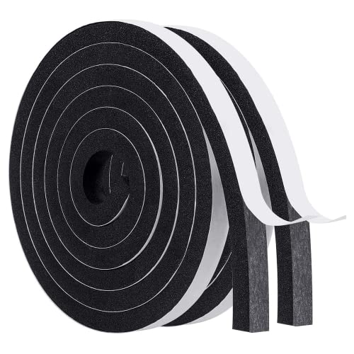 Image of MAGZO Weather Stripping Door Seal, 1 /2 Inch Wide X 3 /8 Inch Thick Adhesive Foam Tape Soundproof Weatherstripping for Windows, 2 Rolls Total 13FT Black
