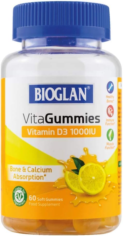 Bioglan Vitagummies | High Strength Vitamin D3 | Vegetarian Friendly | Delicious lemon flavour | 60 Chewy Gummies