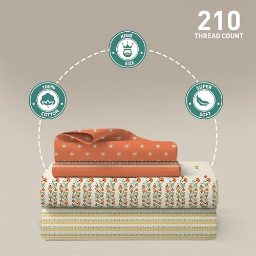 Image of MYTRIDENT Soft Comfort Bedsheet for Double Bed, 100% Cotton Bedsheet, Soft and Breathable, King Size Bedsheet with 2 Pillow Covers - Art Age